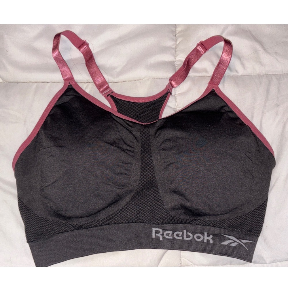 Reebok Dark Gray & Pink Lightly Padded Seamless Sports Bra, Size XL